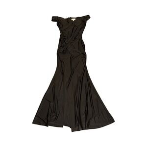Chic Satin Off - Shoulder Floor Length Black Maxi Dress